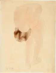 Auguste Rodin, Femme se penchant en arrière - Femme nue de face allongée sur le ventre et en appui sur les avant-bras, Circa 1896-1898, Pencil and watercolour