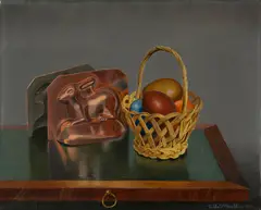 Niklaus Stoecklin, Stillleben mit Ostereiern und mit Osterhasen-Schokoladengussform, 1938, Oil on canvas