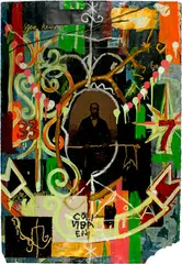 Radcliffe Bailey, Colivibaen, 1996, Collage, oil painting, gold paint