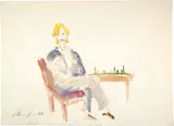 Alfred Hrdlicka, Cecil de Vere beim Schachspiel, 1982, Red chalk and watercolour