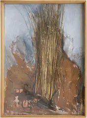 Rolf Iseli, Homme de jonc, 1976-1980, Revised misprint with earth, roots, straw, gouache and sand