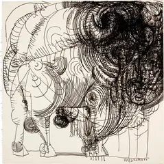 Bernhard Luginbühl, Stier, 1960, Pen in Indian ink