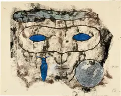 Meret Oppenheim, Gesicht mit Maiwurm, 1962, Monotype, reworked with oil pastels