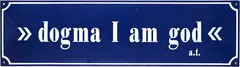 André Thomkins, dogma I am god, 1969-1971, Enamel on iron sheet