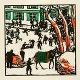 Cuno Amiet, Schulpause im Winter (Oschwand), 1909, Colour woodcut