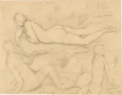 RenÃ© Auberjonois, Les baigneuses en riviÃ¨re, Around 1930, Pencil drawing