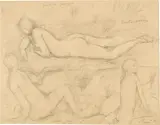 RenÃ© Auberjonois, Les baigneuses en riviÃ¨re, Around 1930, Pencil drawing
