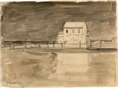 Paul Basilius Barth, Haus am Ufer, 1952, Watercolour and pencil