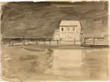 Paul Basilius Barth, Haus am Ufer, 1952, Watercolour and pencil