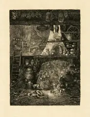 Rodolphe Bresdin, Intérieur de paysans de la Haute-Garonne, After 1876, Etching, transferred to stone