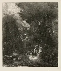Rodolphe Bresdin, Le repos en Égypte à l'âne bâté, 1878, Etching, transferred to stone