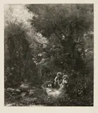 Rodolphe Bresdin, Le repos en Égypte à l'âne bâté, 1878, Etching, transferred to stone