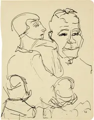 Paul Camenisch, Selbstbildnis. - Studie mit Meret Oppenheim, 1927, Each pen and ink drawing