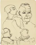 Paul Camenisch, Selbstbildnis. - Studie mit Meret Oppenheim, 1927, Each pen and ink drawing