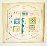 Massimo Campigli, La camera gialla, 1965, Colour lithograph