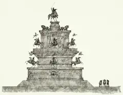 Paul Flora, Veteranen, ein Denkmal betrachtend, 1969, Pointed pen and ink drawing