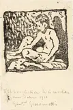 Giovanni Giacometti, Sitzender Knabenakt nach links - Diego, December 28, 1910, Woodcut on postcard from 28.12.1910