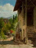 Adolphe Grison, La promenade à dos d'ane, Oil on wood
