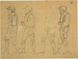 Ferdinand Hodler, Figurenstudie von 4 Kriegern zu "Rückzug bei Marignano", Around 1899-1900, Pencil drawing, squared