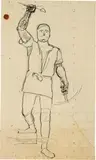 Ferdinand Hodler, Vorstudie zum Bild "Älpler mit Armbrust", 1895, Drawing in pen and ink over preliminary drawing in pencil, slightly squared