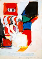 Rolf Iseli, An + übereinandergereihte Bildmotive, 1967, Drawing in gouache, pencil and chalk