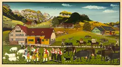 Willi Keller, Nach dem Alpabzug, 1977, Oil on hardboard