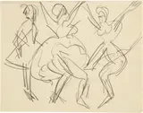 Drei Tänzerinnen im Variété by Ernst Ludwig Kirchner, Around 1910, Drawing in pencil, sold Jun 2023