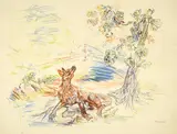 Oskar Kokoschka, Der Fuchs und die sauren Trauben, 1952, Colour chalk lithograph