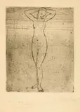 Wilhelm Lehmbruck, Stehendes junges Weib mit über dem Kopf verschränkten Armen, 1912, Drypoint
