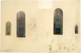 Otto Meyer-Amden, Entwürfe und Skizzen für Glasfenster in der Kirche in Rüschlikon zum Thema "Vorbereitung" (Andacht), 1926, Colour pencil and pencil, pen and ink drawing