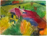 Ernst Morgenthaler, Haus in Bäumen. - Mann am Meer. - Haus am See, 1917-1919, Watercolours, two with pencil