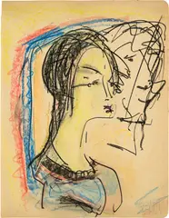 Albert Müller, Frauenkopf, Around 1925, Colour crayons and charcoal