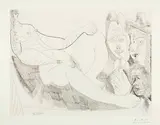 Pablo Picasso, Femme au lit avec visiteurs en costume du XVIIe siècle, Mougins, March 29, 1971, Etching