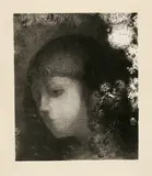 Odilon Redon, Tête d'enfant avec fleurs, 1897, Lithograph