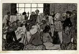 Simplicissimus - Erich Wilke, Münchner Damenmalschulen: Malschule des bildschönen Herrn Kleiers. - Malschule des weniger schönen Herrn Muffig, 1904, Brush in ink, sprayed in places