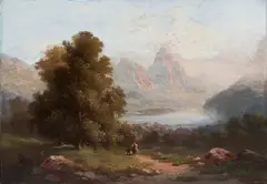 Ferdinand Sommer, Landschaft am Vierwaldstättersee, Oil on cardboard
