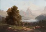 Ferdinand Sommer, Landschaft am Vierwaldstättersee, Oil on cardboard