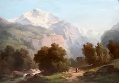 Ferdinand Sommer, Jungfrau mit Bergbach, Oil on cardboard