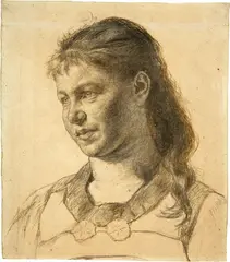 Karl Stauffer-Bern, Studie zu einem jungen Mädchen (vermutlich Amalie Stauffer), um 1877, Charcoal and chalk drawing