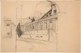 Karl Stauffer-Bern, Architekturstudie zu den römischen Bädern im Park Sanssouci, Potsdam, Around 1884, Charcoal pencil drawing