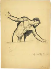 Studie zu einem männlichen Akt by Karl Stauffer-Bern, 1884, Charcoal drawing, sold Jun 2023