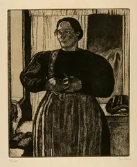 Edouard Vallet, Paysanne s'habillant, 1917, Etching, roulette and aquatint