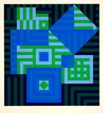 Victor Vasarely, Kiu-Siu Bleu, Colour serigraph