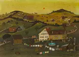 J. B. Waldburger, Spätsommerlandschaft mit Alpabzug, Oil on canvas over hardboard