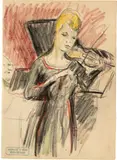 Otto von Wätjen, Violonistin, Around 1925, Colour pencil and pencil