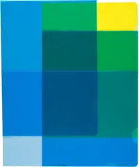Beat Zoderer, Transparente Ordnung, 1990, Object consisting of 4 interlocking blue, yellow and colourless display folders
