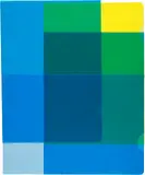 Beat Zoderer, Transparente Ordnung, 1990, Object consisting of 4 interlocking blue, yellow and colourless display folders