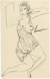 Junge Tänzerin in ganzer Figur in Spitzen-Dessous by Ernst Ludwig Kirchner, circa 1912, Drawing in carpenter's pencil, sold Jun 2022