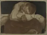 Käthe Kollwitz, Pietà, 1903, Colour chalk and brush lithograph, with mezzotint in the drawing stone, from the dark brown printing drawing stone and the clay stone for the background in blue-black