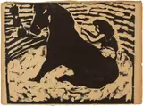 Zirkusreiterin - Artistin auf schwarzem Pony by Ernst Ludwig Kirchner, 1909, Woodcut, sold Jun 2022